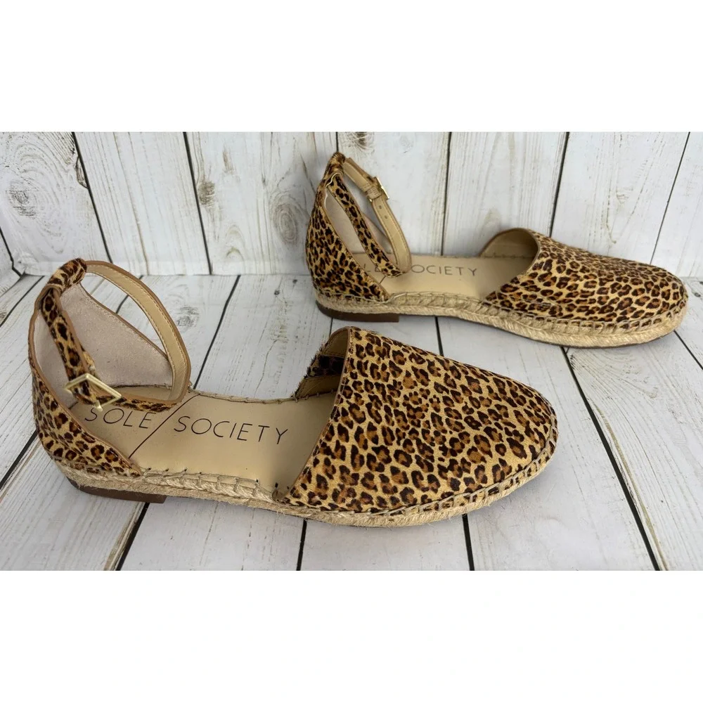 Sole Society Leopard Print Espadrille‎ Flats Ankle Strap Women's 7M